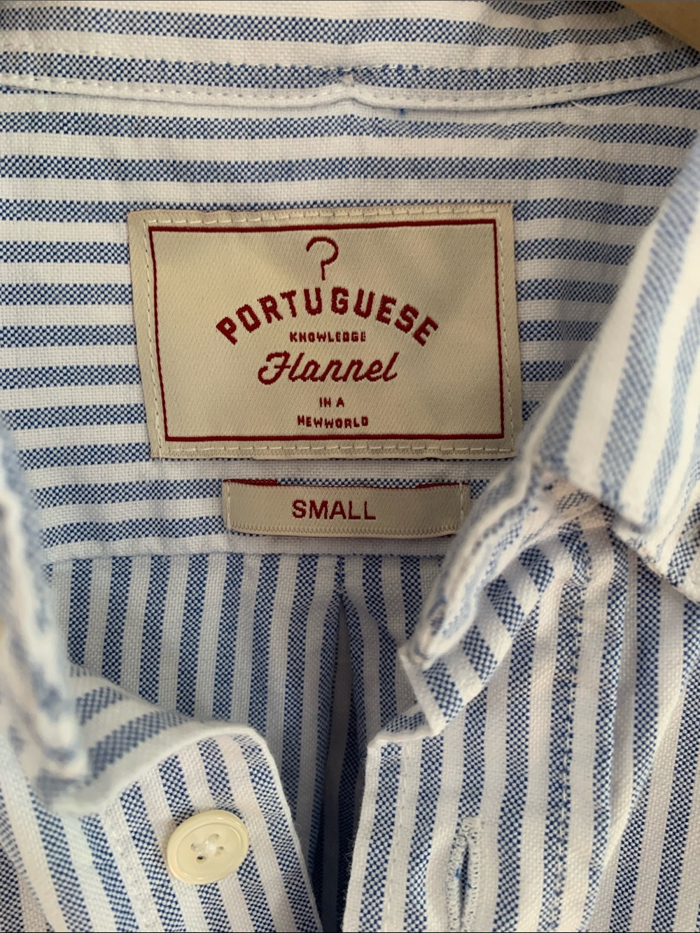 Portuguese Flannel Dogs Oxford Shirt Blue Stripe Size Small Embroidered Novelty - Picture 4 of 10